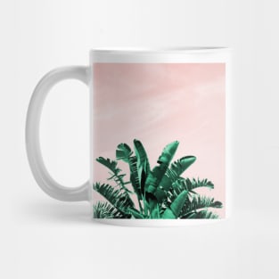 Turquoise Banana Leaves, pink sky Mug